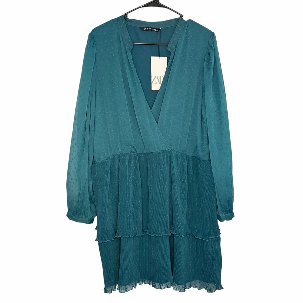 Zara Dark Turquoise Chiffon Dotted Dress Size XXL flaw